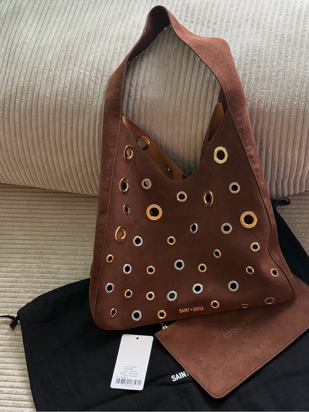 Saint + Sofia Brown Suede Allana Eyelet Bag With Dust Bag (Wore Just Once)